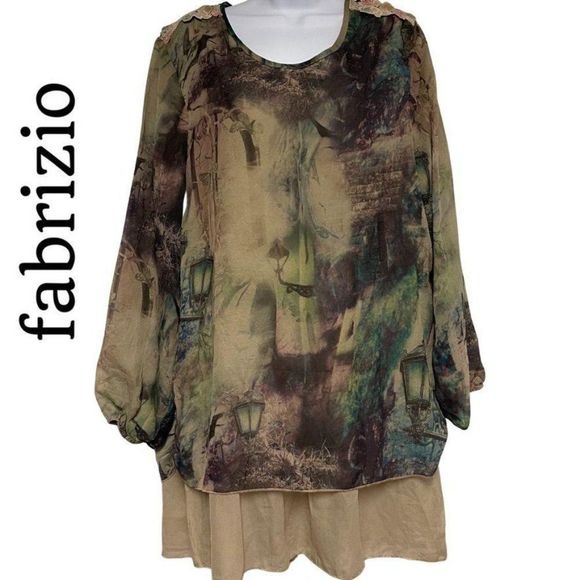 Fabrizio Tops - FABRIZIO Womens Layered Tunic/Blouse Size L(14) Sheer Lightweight  Multi Color